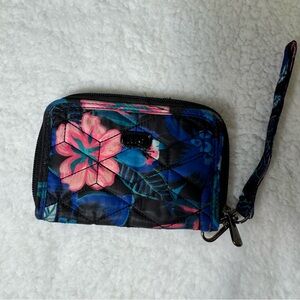 Lug Rodeo Floral Zip Wallet Wristlet Organizer Blue Pink